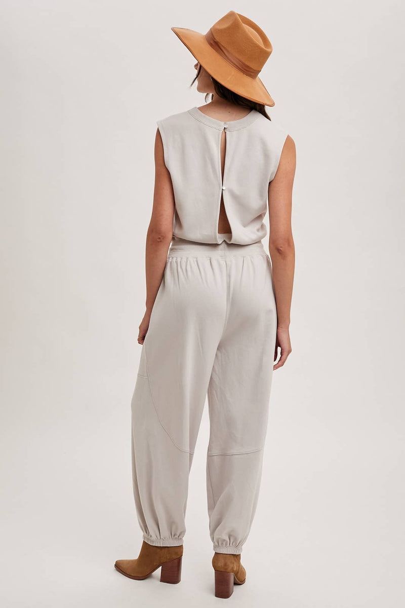 Drawstring Waist Sleeveless Knit Jumpsuit