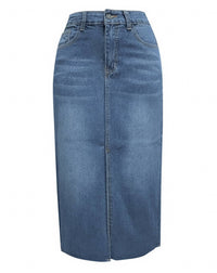 Slit Denim Midi Skirt in Light Blue