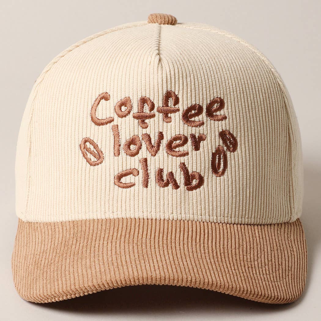 Coffee Lover Club Corduroy Trucker Baseball Cap in Beige