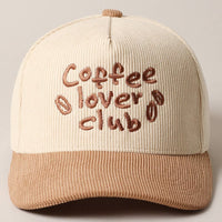 Coffee Lover Club Corduroy Trucker Baseball Cap in Beige