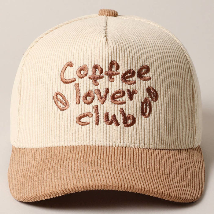 Coffee Lover Club Corduroy Trucker Baseball Cap in Beige