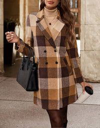 Women's Classic Camel-Colored Checkered Blazer