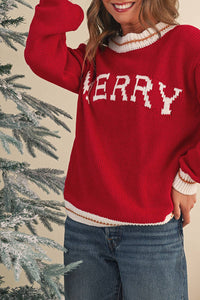 MERRY Color Block Drop Shoulder Christmas Sweater