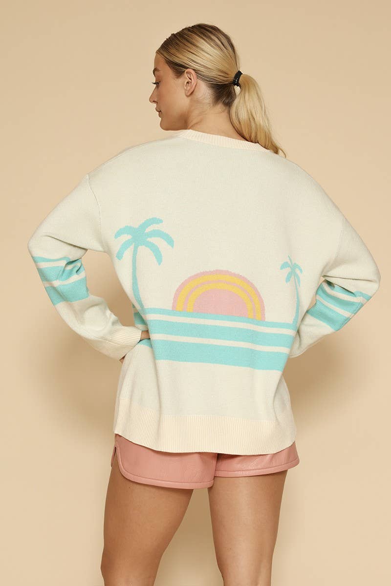 Ocean Sunset Knit Cardigan in Teal