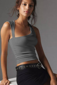 Irregular Solid Tank Top in Dark Grey