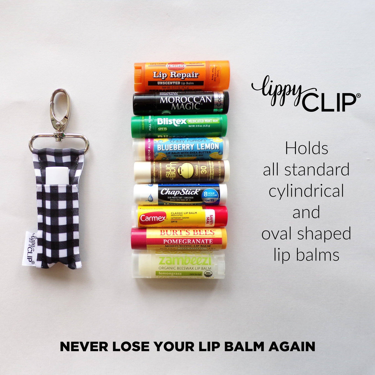 Light Blue and White Gingham LippyClip® Lip Balm Holder