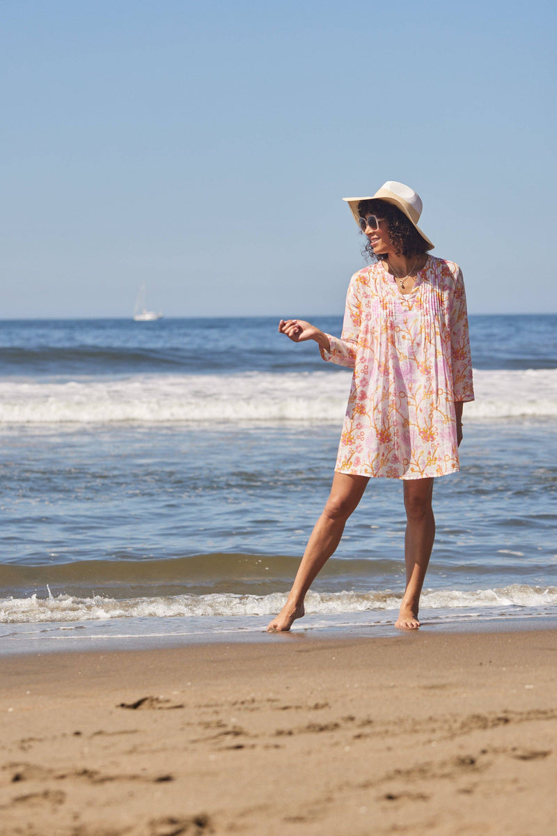 Pintuck Beach Swimsuit Cover-Up in Pink