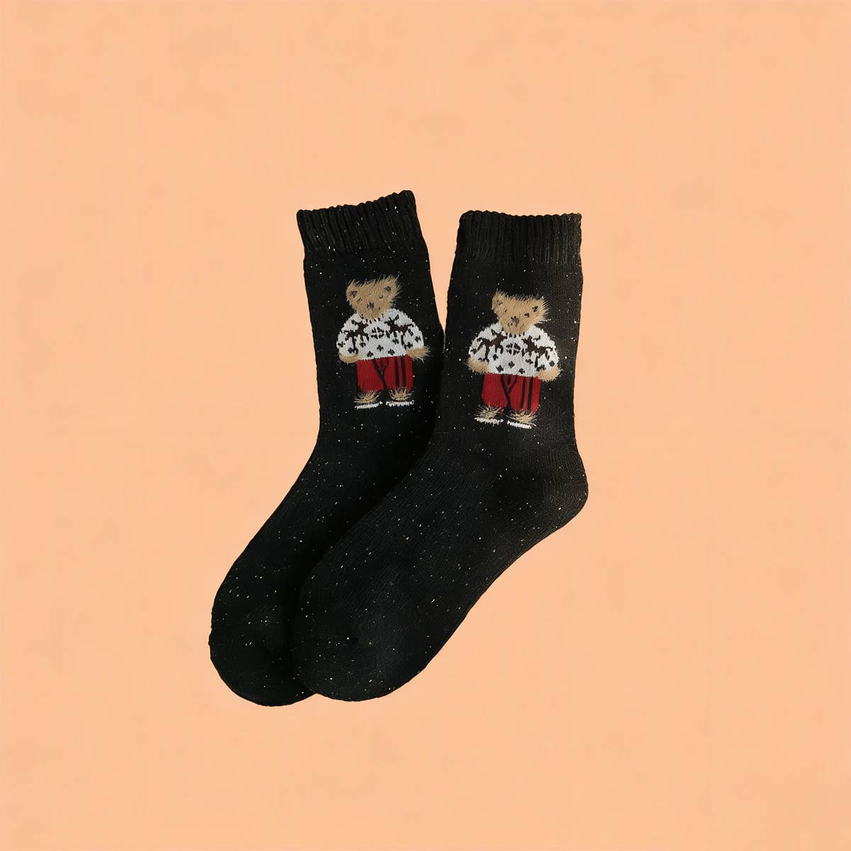 Thick Warm Wool Socks Bear Knit Crew Socks: KHAKI
