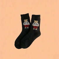 Thick Warm Wool Socks Bear Knit Crew Socks: KHAKI