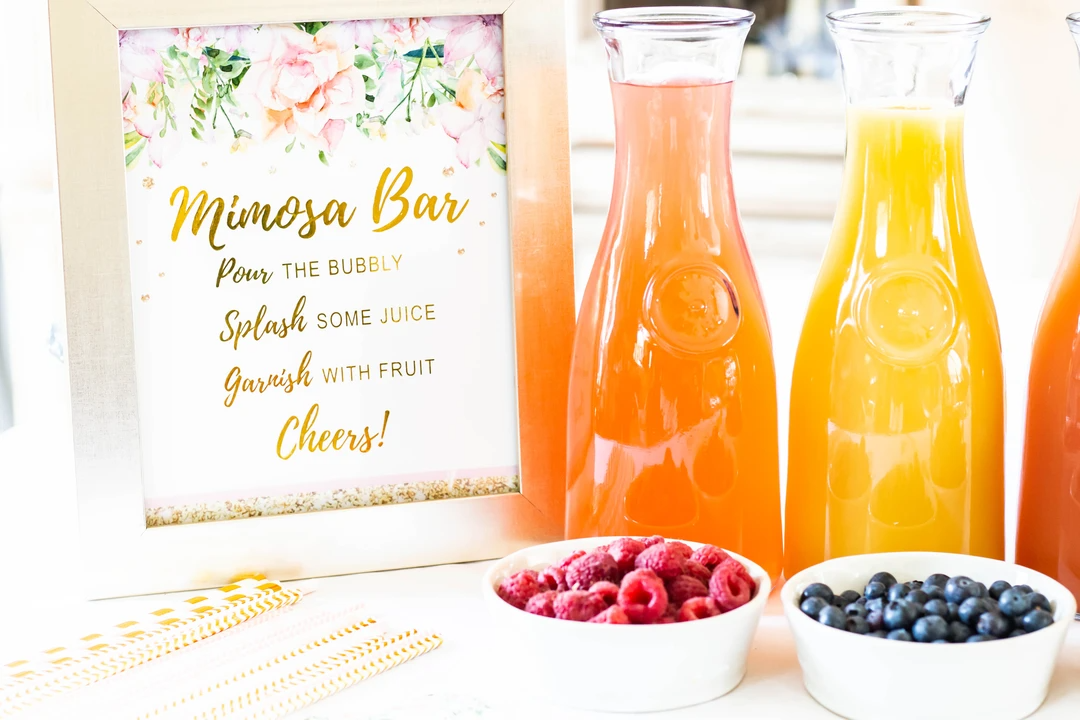 Watercolor Pink Florals & Gold Mimosa Bar Decoration Kit