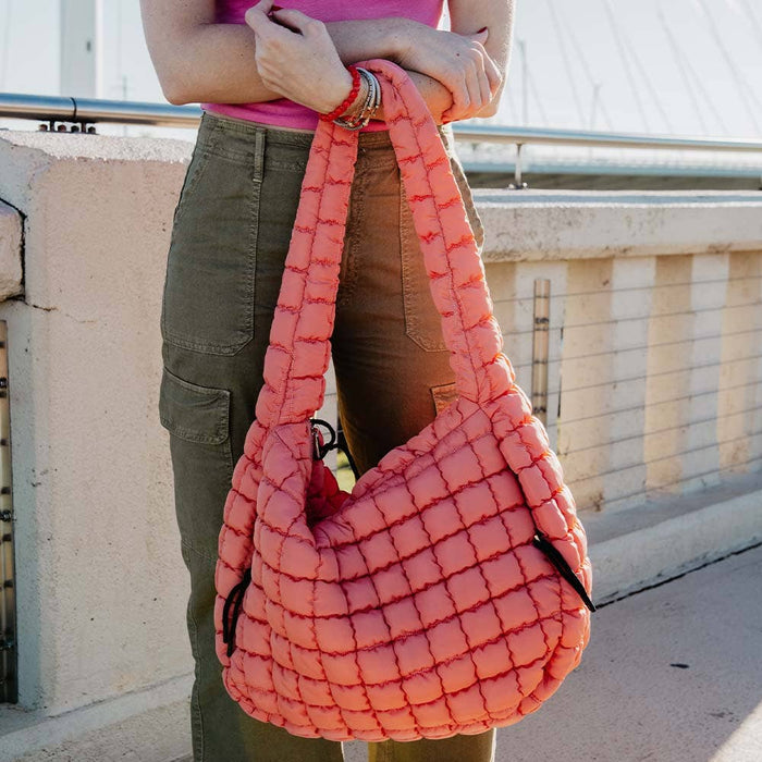 Coral Quilted XL Tote
