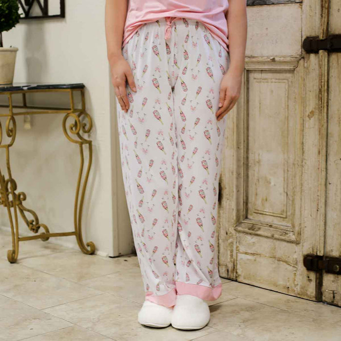 Champagne Dreams Sleep Pants: Light Pink/Mauve/White