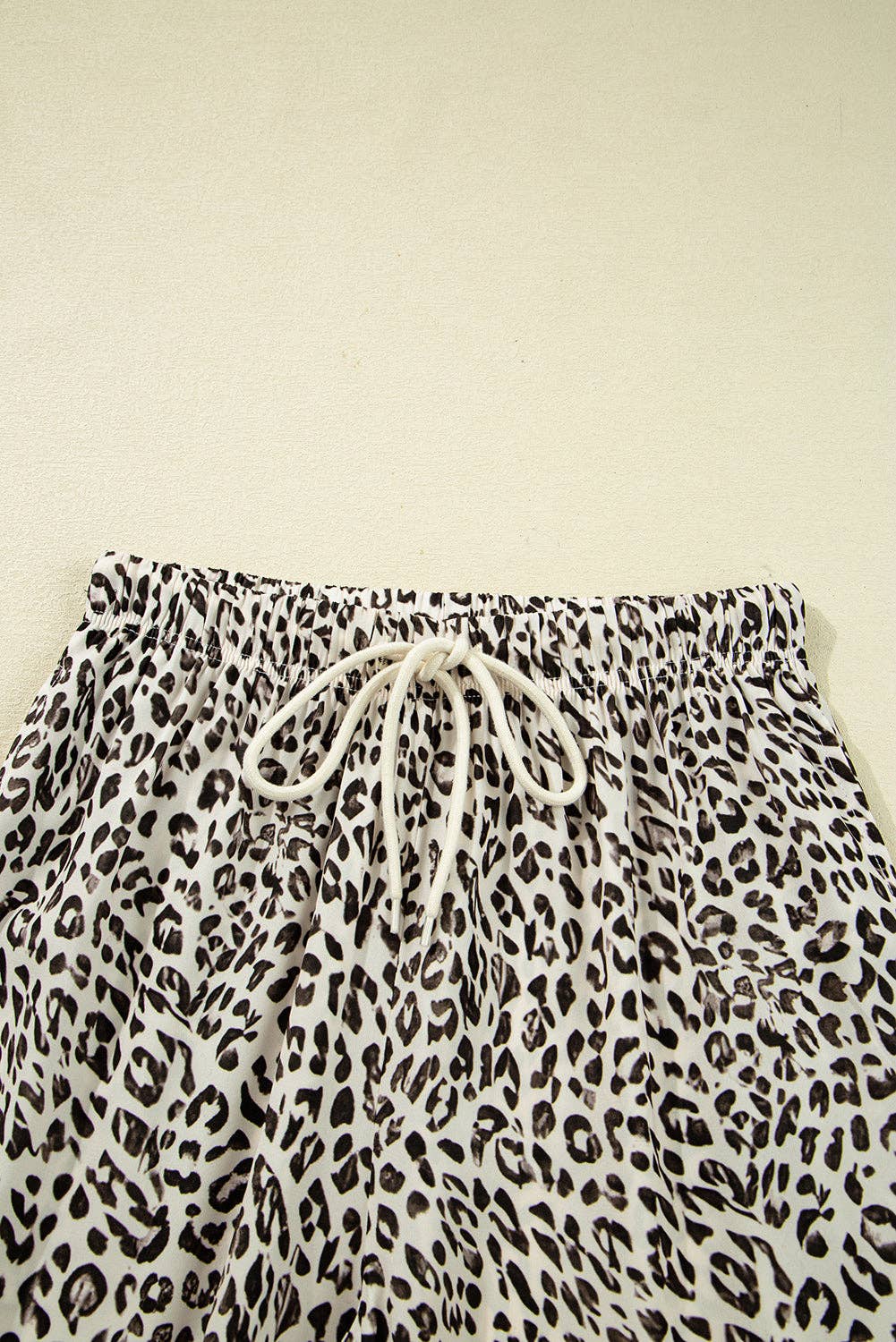 Leopard Drawstring Elastic Waist Pants: Brown