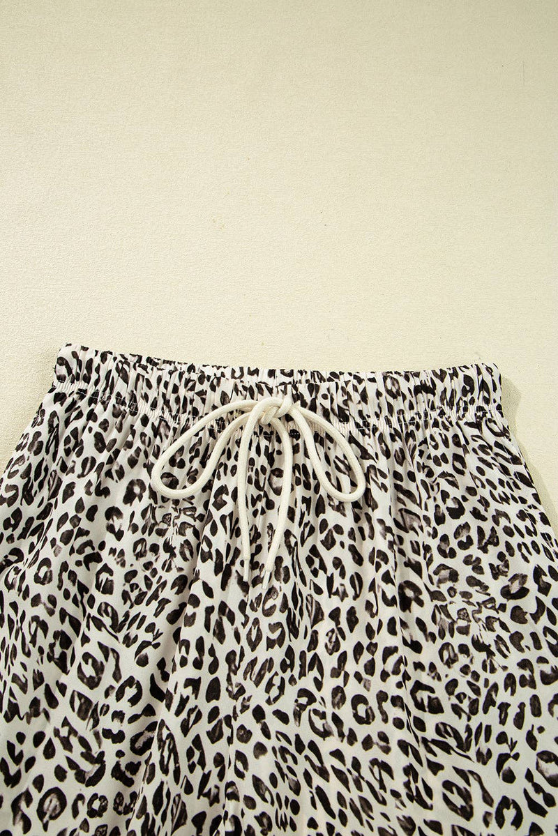 Leopard Drawstring Elastic Waist Pants: Brown