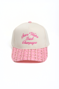 SAVE WATER DRINK CHAMPAGNE embroidered tweed brim cap: Beige