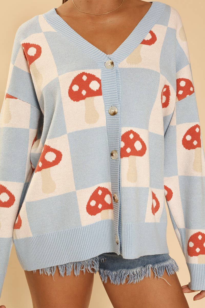 Checkered Mushroom Knit Cardigan