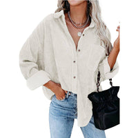 Oversized Corduroy Button-Up Shirt in White