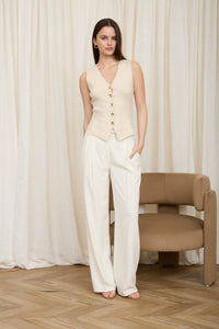 SEAMLESS V NECK GOLD BUTTON KNIT CARDIGAN VEST