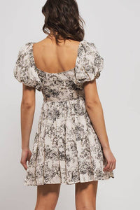 Floral Pleated Mini Dress in Black