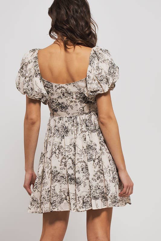 Floral Pleated Mini Dress in Black