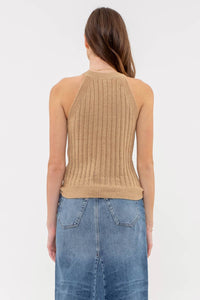 Halter Crochet Knit Tank Top in Tan