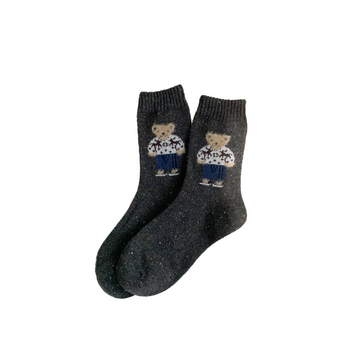 Thick Warm Wool Socks Bear Knit Crew Socks: DARKGREY