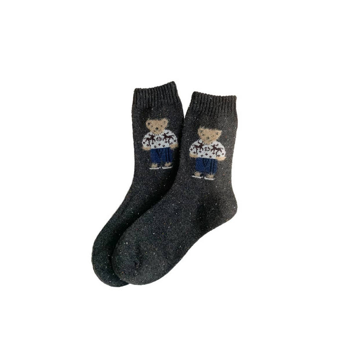 Thick Warm Wool Socks Bear Knit Crew Socks: DARKGREY