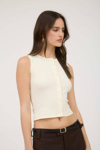 Button Down Knit Tank Top in Cream