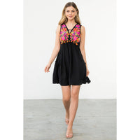 Sleeveless Dress With Floral Embroidery in Black