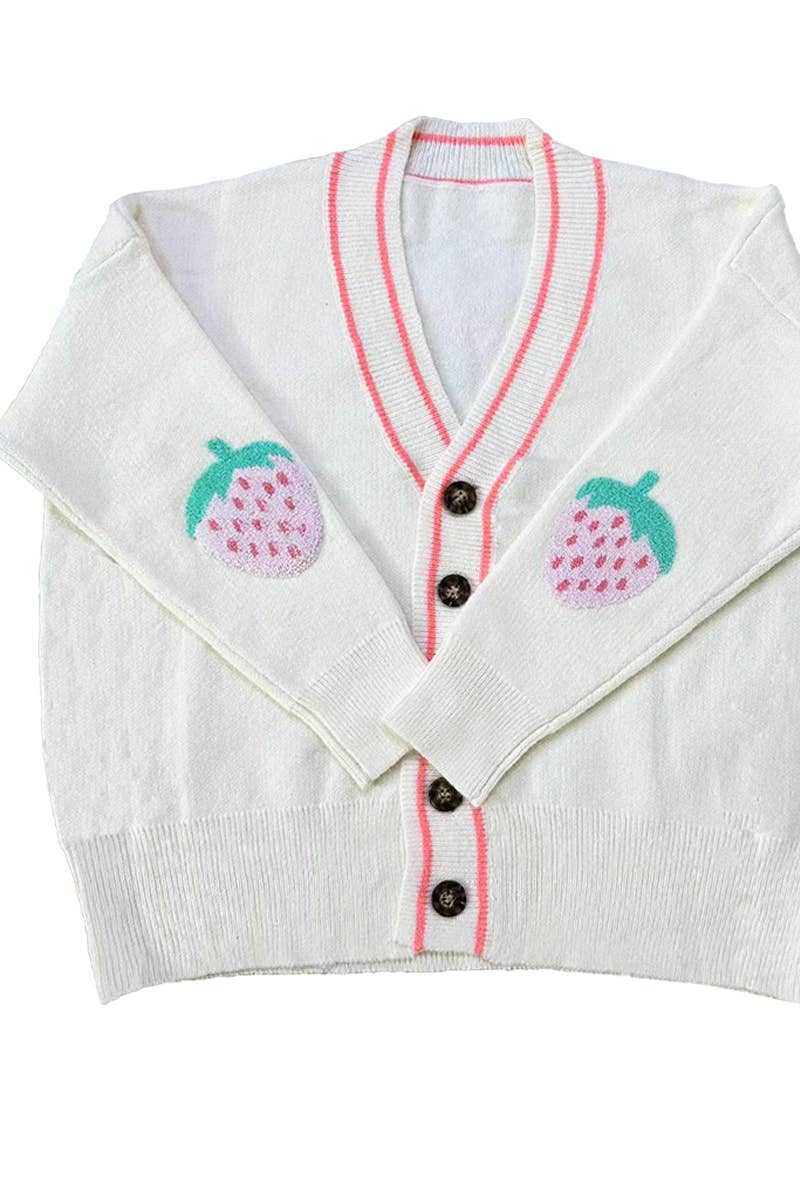Varsity Cardigan With Strawberry Design