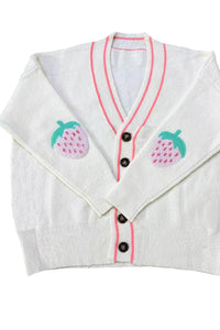 Varsity Cardigan With Strawberry Design