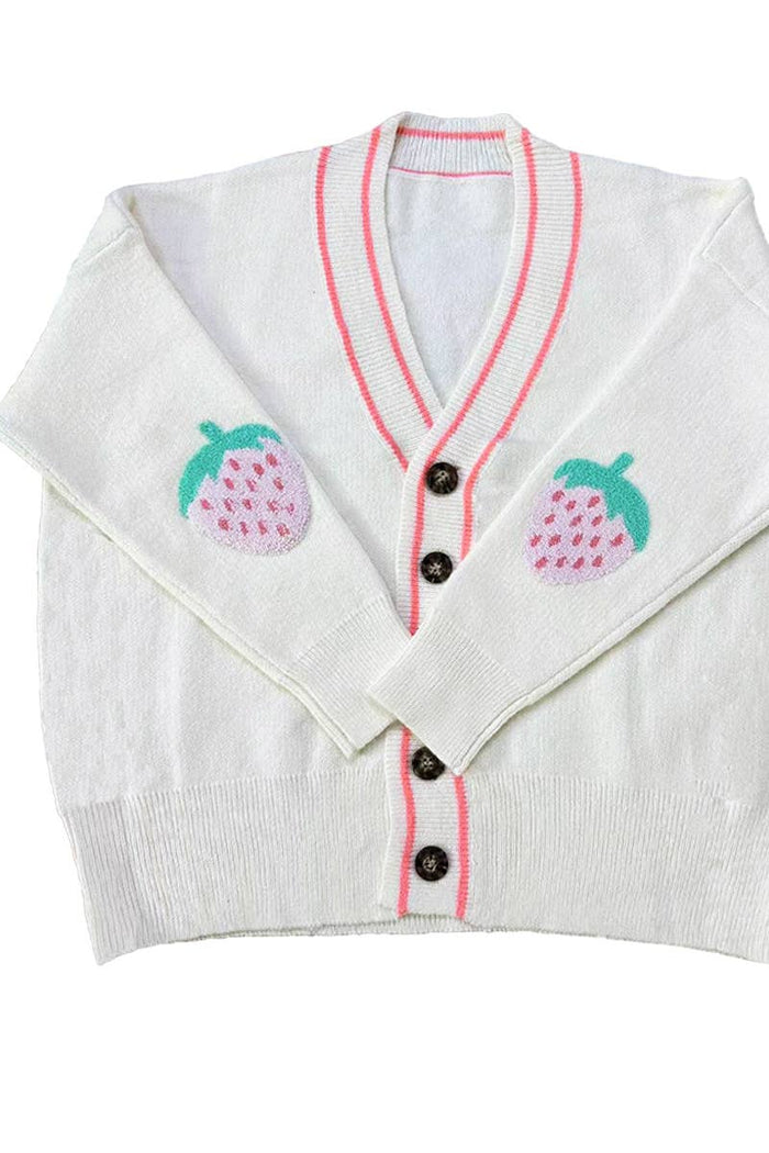 Varsity Cardigan With Strawberry Design