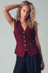 Sculpted Button Vest in Burgundy