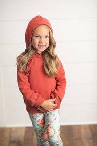 Girl’s Ruffled Hoodie & Leggings Set in Rust