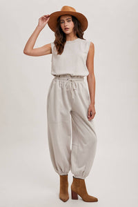 Drawstring Waist Sleeveless Knit Jumpsuit
