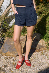 High Waist Pleated White Short