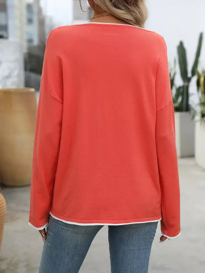 Crew Neck Colorful Core-Spun Yarn Long-Sleeve Sweater