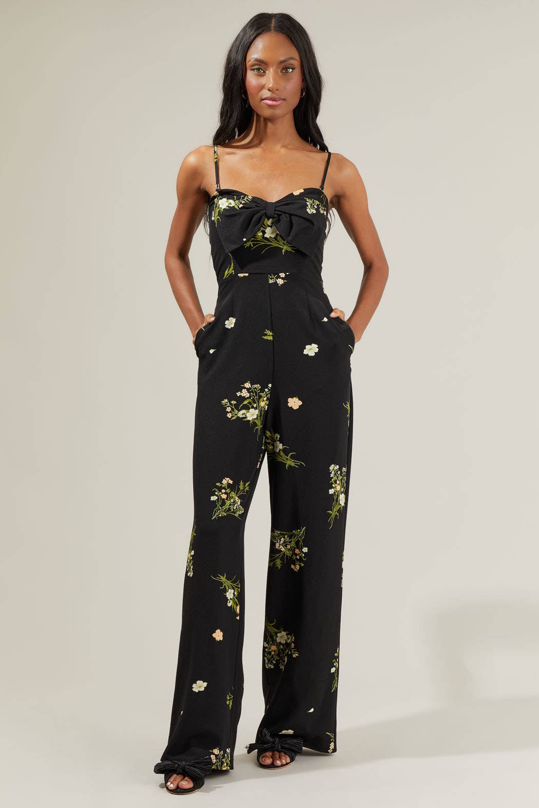 Jenna Floral Wide Leg Jumpsuit: BlackGreen
