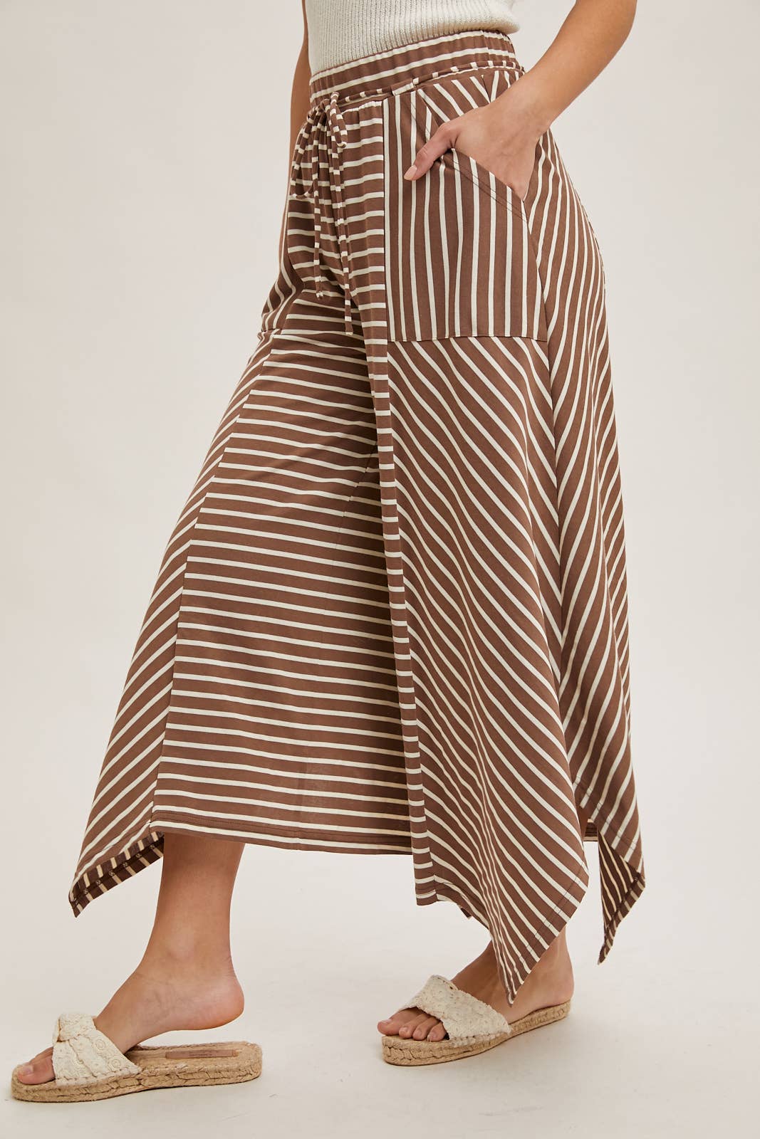 Drawstring Striped Wide Leg Palazzo Pants in Coco Combo