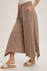 Drawstring Striped Wide Leg Palazzo Pants in Coco Combo