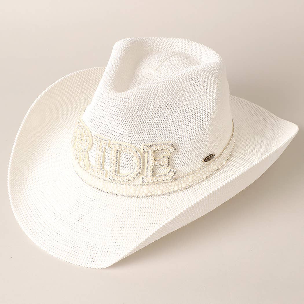 BRIDE Cowboy Hat with Pearl and Rhinestones