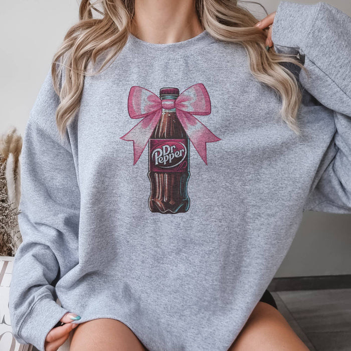 Dr. Pepper Pink Bow Sweatshirt in Heather Gray