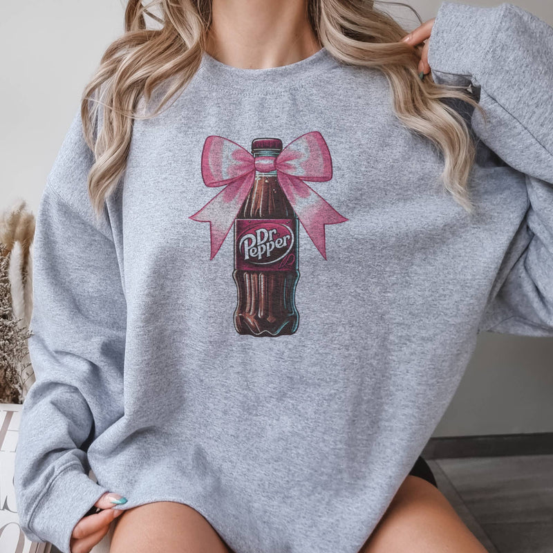 Dr. Pepper Pink Bow Sweatshirt in Heather Gray