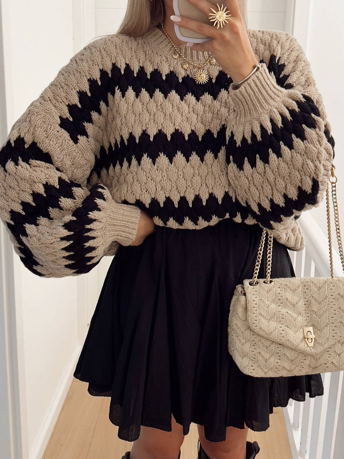 * Knitted Pullover Striped Top: Brown / S