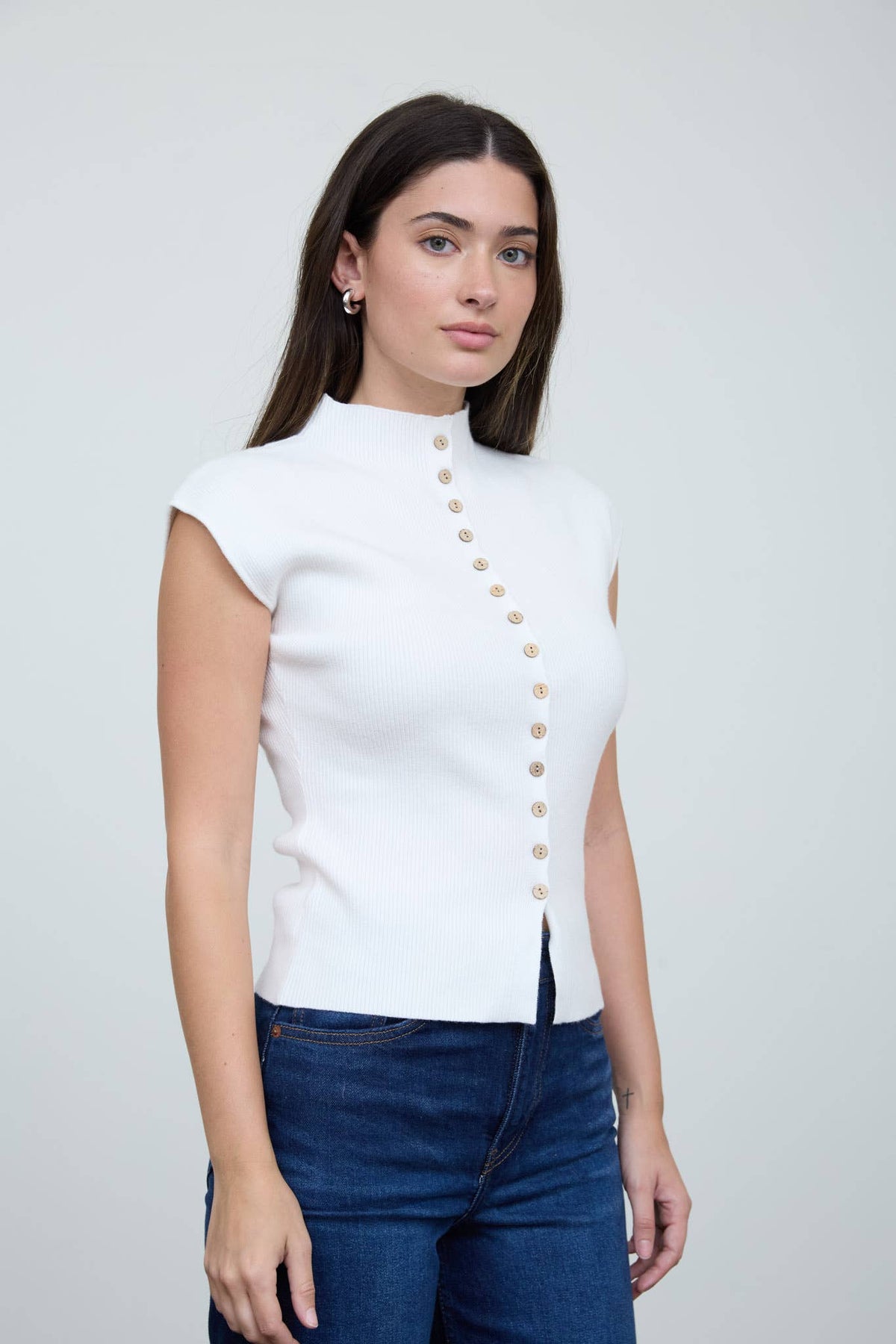 MOCK NECK SEAMLESS SHORT SLEEVE CARDIGAN