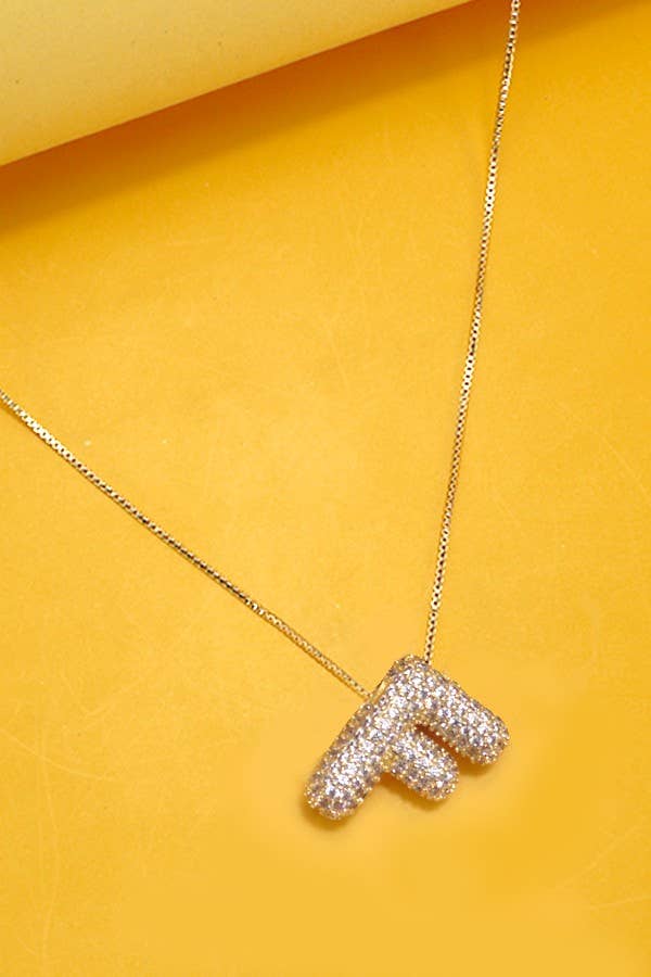 Initial Pavé Bubble Balloon Necklace in Gold