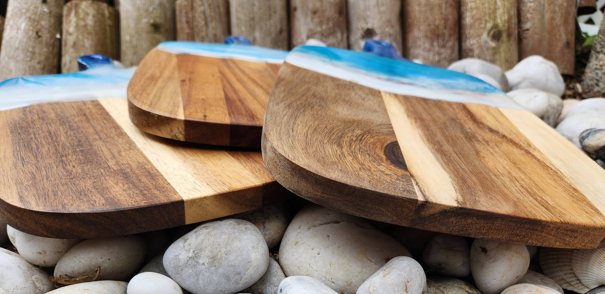 Ocean Waves With Resin Design on Black Walnut Cutting Board