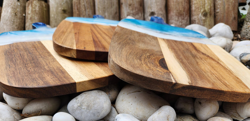 Ocean Waves With Resin Design on Black Walnut Cutting Board