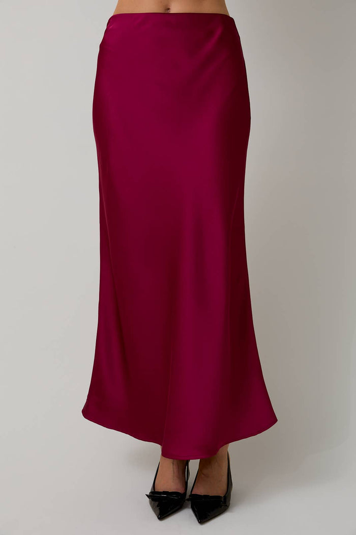 Bias Satin Midi Skirt In Cranberry