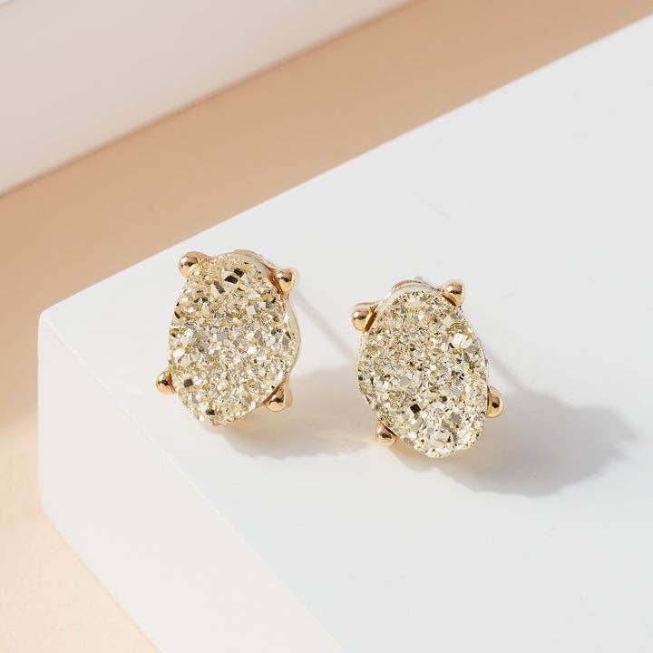 Druzy Sparkly Stone Crystals Stud Earrings: Rose Gold